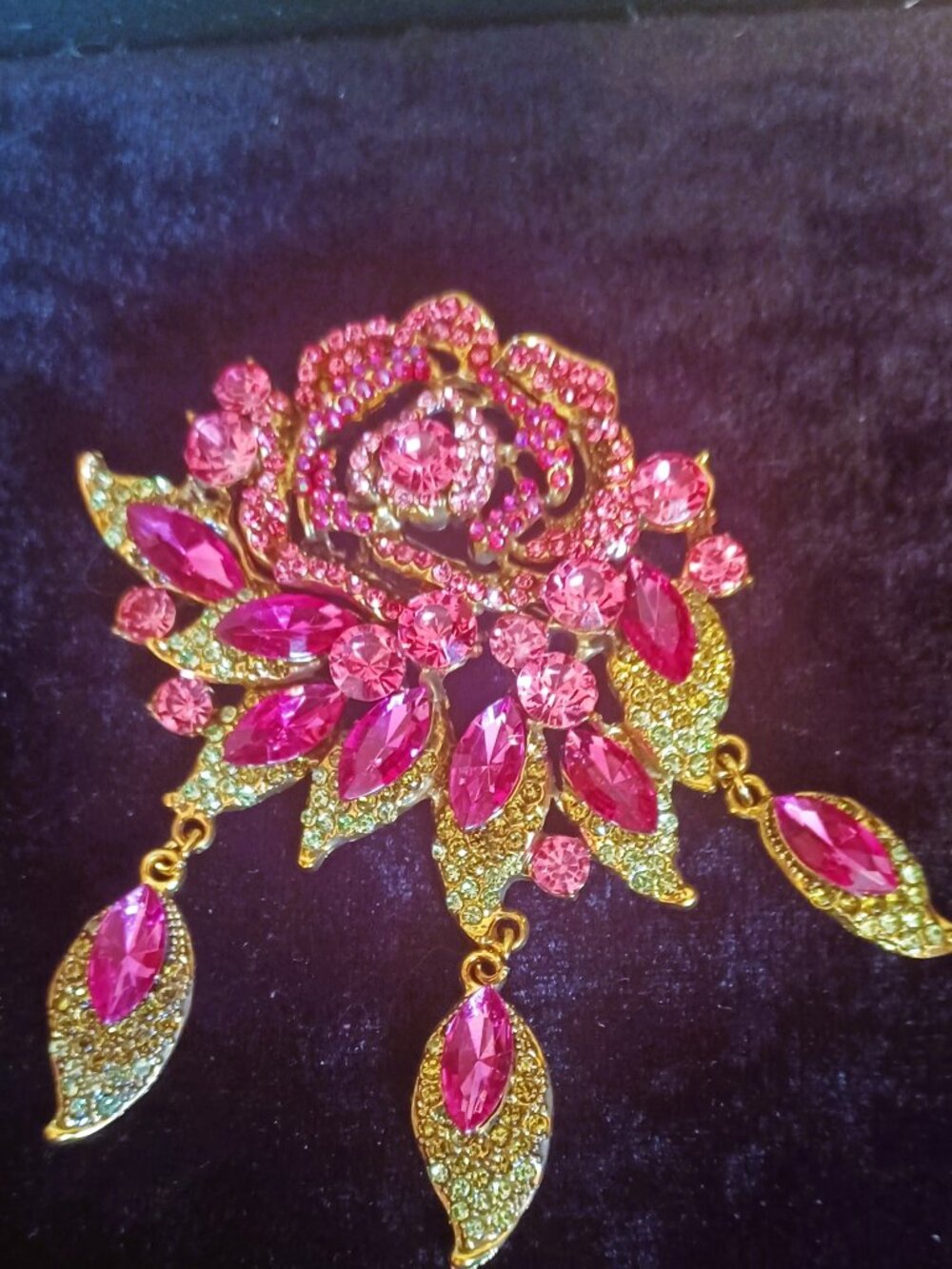 Sparkling PINK Rhinestone Rose Brooch